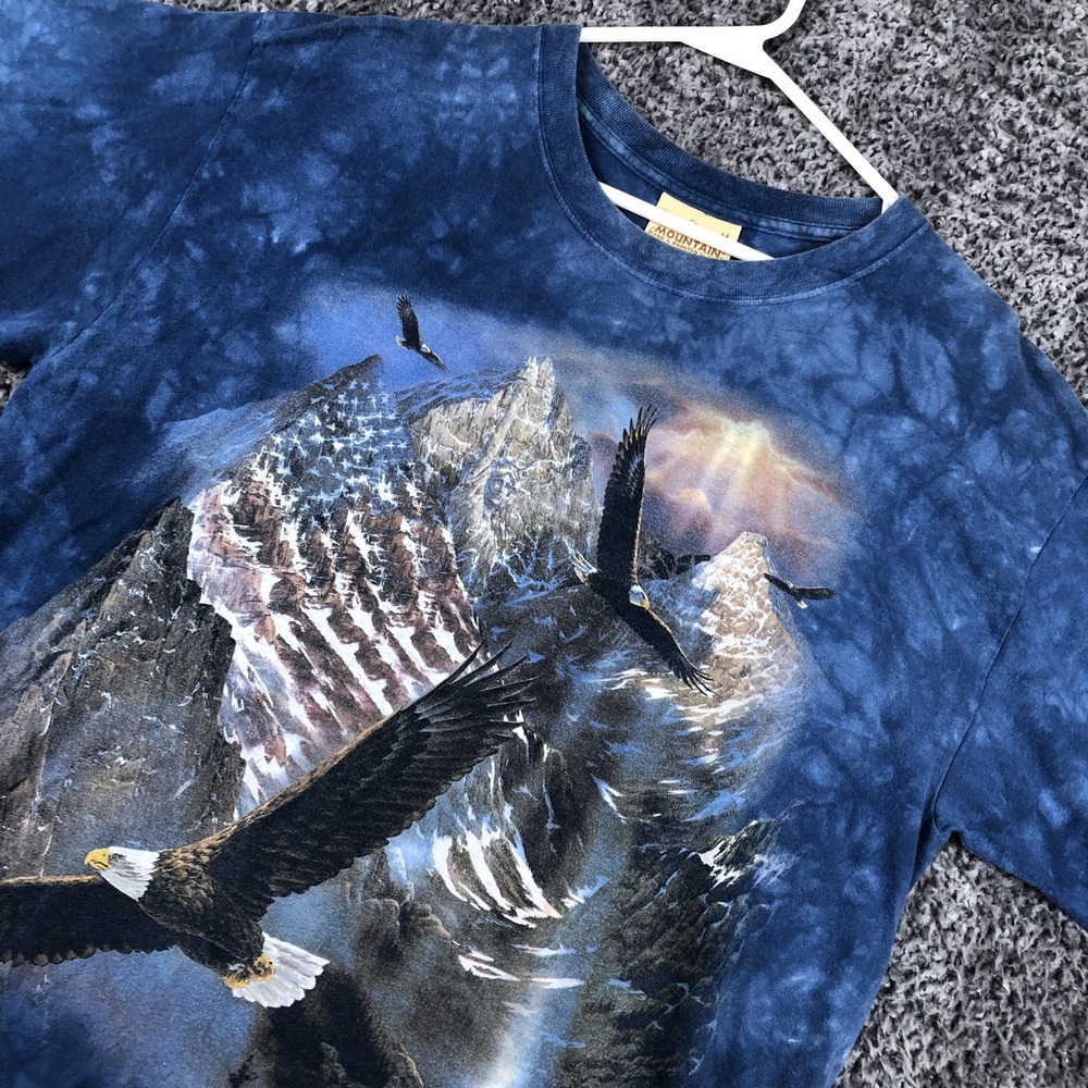 The Mountain Shirt Mens Medium‎ Blue Tie Dye Eagle American Flag USA Graphic Tee
